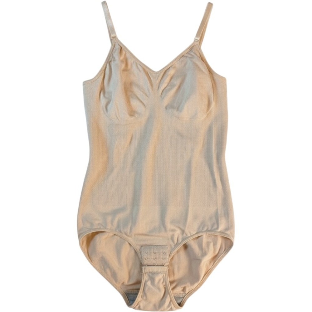 Unbranded Shapewear Bodysuit Women 3XL Beige Seamless Ribbed Hook Eye Gusset